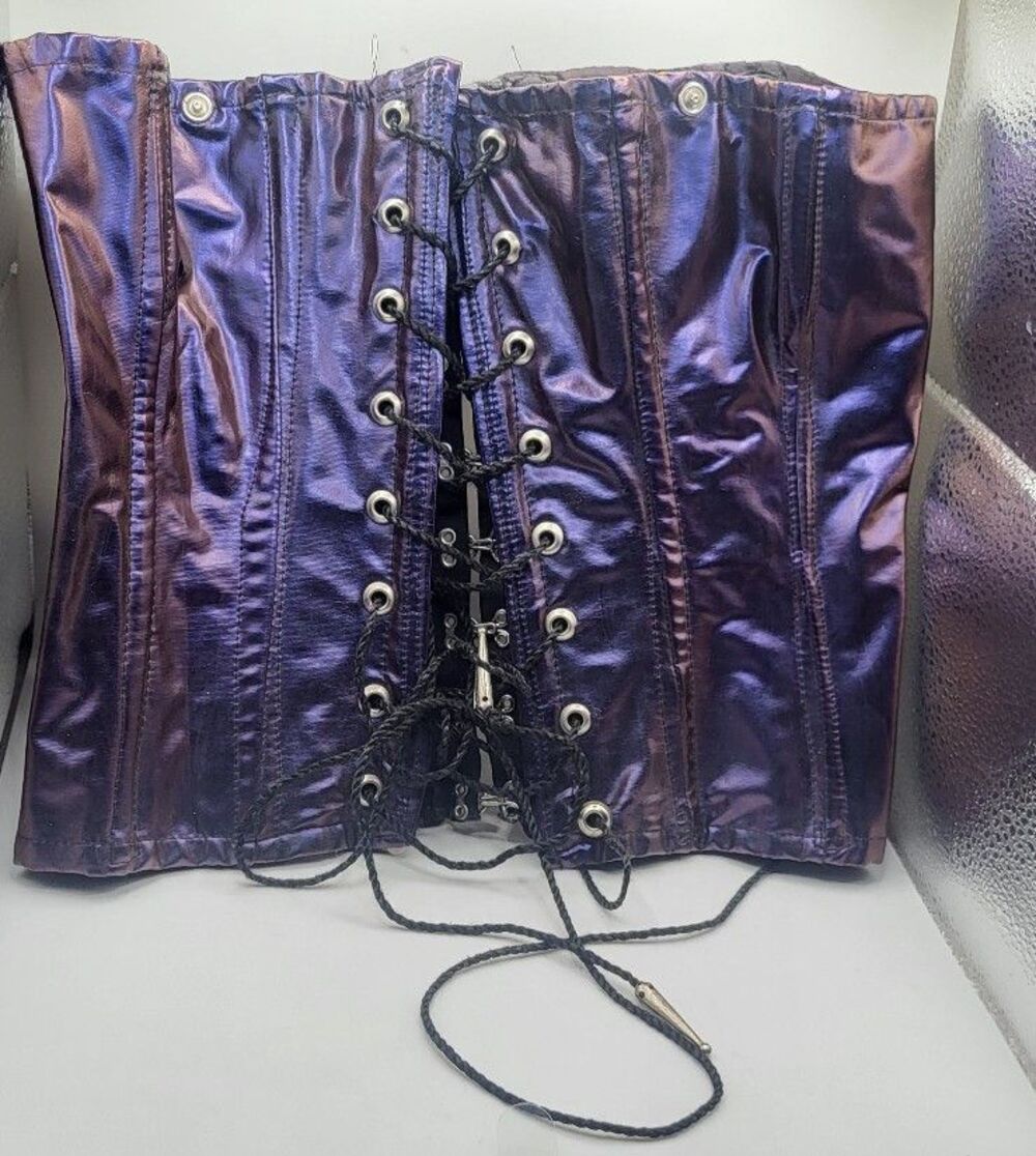 Purple Metallic Underbust Metal Boning Waist Trainer Handmade 24in Latex Fetish